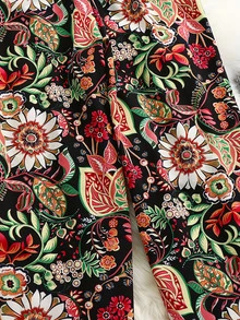 SHEIN Unity Plus Allover Floral Print Knot Hem Trousers - Multicolor - View 4