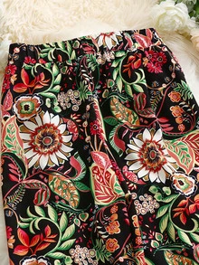 SHEIN Unity Plus Allover Floral Print Knot Hem Trousers - Multicolor - View 5