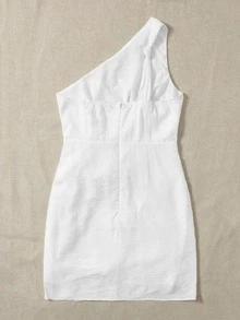 SHEIN One Shoulder Knot Front Wrap Dress - White - View 2