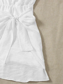 SHEIN One Shoulder Knot Front Wrap Dress - White - View 3