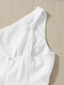 SHEIN One Shoulder Knot Front Wrap Dress - White - View 5