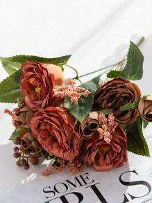 1個人工牡丹花束,玫瑰芽,情人節禮物,婚禮裝飾,新娘手腕花,花材料,diy花環材料,情人節禮物新年家居,臥室,客廳,花瓶配件假日生日派對裝飾,花材料 - 橘色 - 查看 3