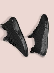 Giày chạy bộ đường trường màu đen dành cho nữ, giày chạy bộ dệt kim nam, giày thể thao thoáng khí - màu đen - Xem 5