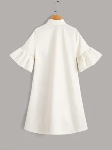 SHEIN Đầm Gái Xù Nút phía trước Con số Dễ thương - trắng - Xem 2