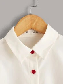 SHEIN Đầm Gái Xù Nút phía trước Con số Dễ thương - trắng - Xem 4