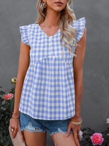 Áo sơ mi nữ Nút Xù Kẻ sọc Giải trí - Xanh và trắng - Xem 1