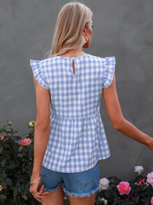 Áo sơ mi nữ Nút Xù Kẻ sọc Giải trí - Xanh và trắng - Xem 2