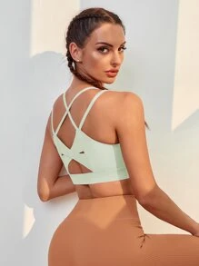 Medium Support  Crisscross Sports Bra - Mint Green - View 1