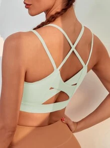 Medium Support  Crisscross Sports Bra - Mint Green - View 4