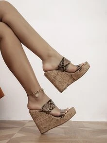 Sandalias con cuña con estampado de piel de serpiente - Multicolor - Ver 3