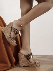 Sandalias con cuña con estampado de piel de serpiente - Multicolor - Ver 4