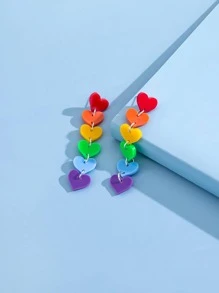 彩虹心形吊墜耳墜 - 彩色 - 查看 3