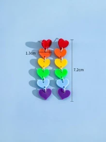 彩虹心形吊墜耳墜 - 彩色 - 查看 4