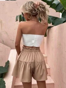 Top z marszczeniem i wiązaniem z przodu & Szorty