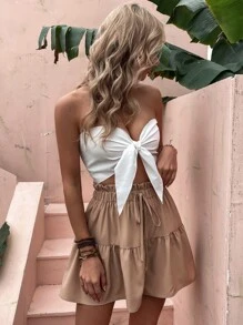 Top z marszczeniem i wiązaniem z przodu & Szorty