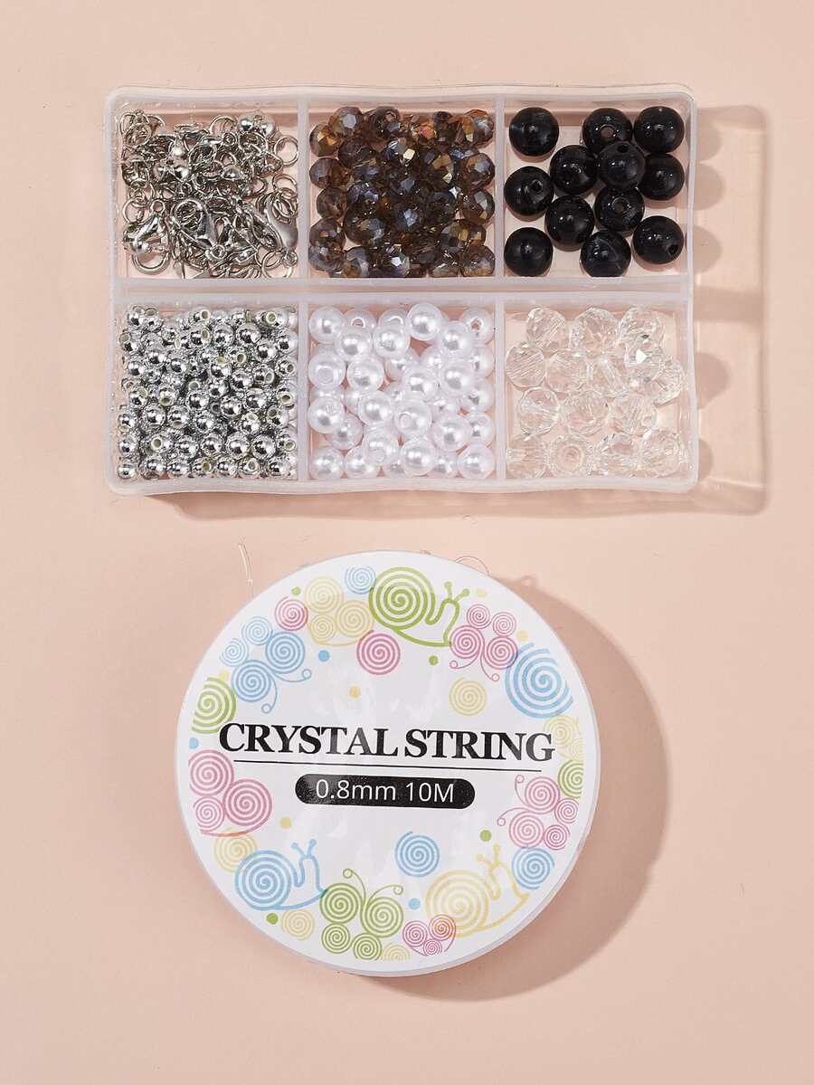 Phụ kiện đồ trang sức tự làm 1 hộp hạt & 1 cuộn chỉ đàn hồi - Nhiều màu - Xem 1