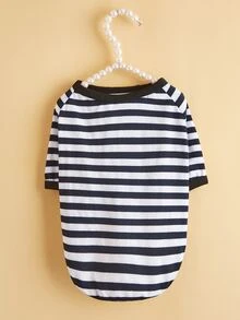 Áo thun thú cưng in sọc - Đen và trắng - Xem 2