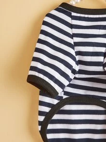 Áo thun thú cưng in sọc - Đen và trắng - Xem 3