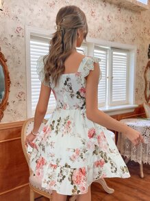 SHEIN Holidaya Đầm không tay cổ vuông in hoa trang nhã có chi tiết viền ren cho mùa hè - Nhiều màu - Xem 2