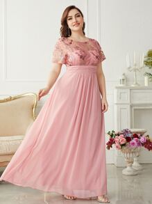 SHEIN Belle Plus Contrast Sequins Chiffon Maxi Bridesmaid Dress - Pink - View 1