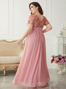 SHEIN Belle Plus Contrast Sequins Chiffon Maxi Bridesmaid Dress - Pink - View 2