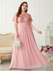 SHEIN Belle Plus Contrast Sequins Chiffon Maxi Bridesmaid Dress - Pink - View 4