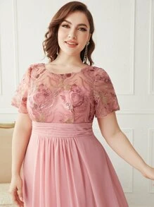 SHEIN Belle Plus Contrast Sequins Chiffon Maxi Bridesmaid Dress - Pink - View 5