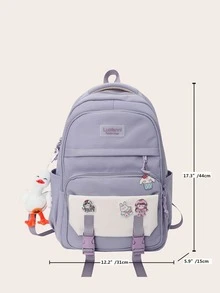 Mochila de dos colores sin accesorio de bolso y distintivo - Morado - Ver 3