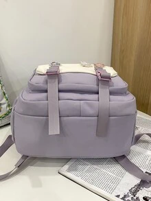 Mochila de dos colores sin accesorio de bolso y distintivo - Morado - Ver 4