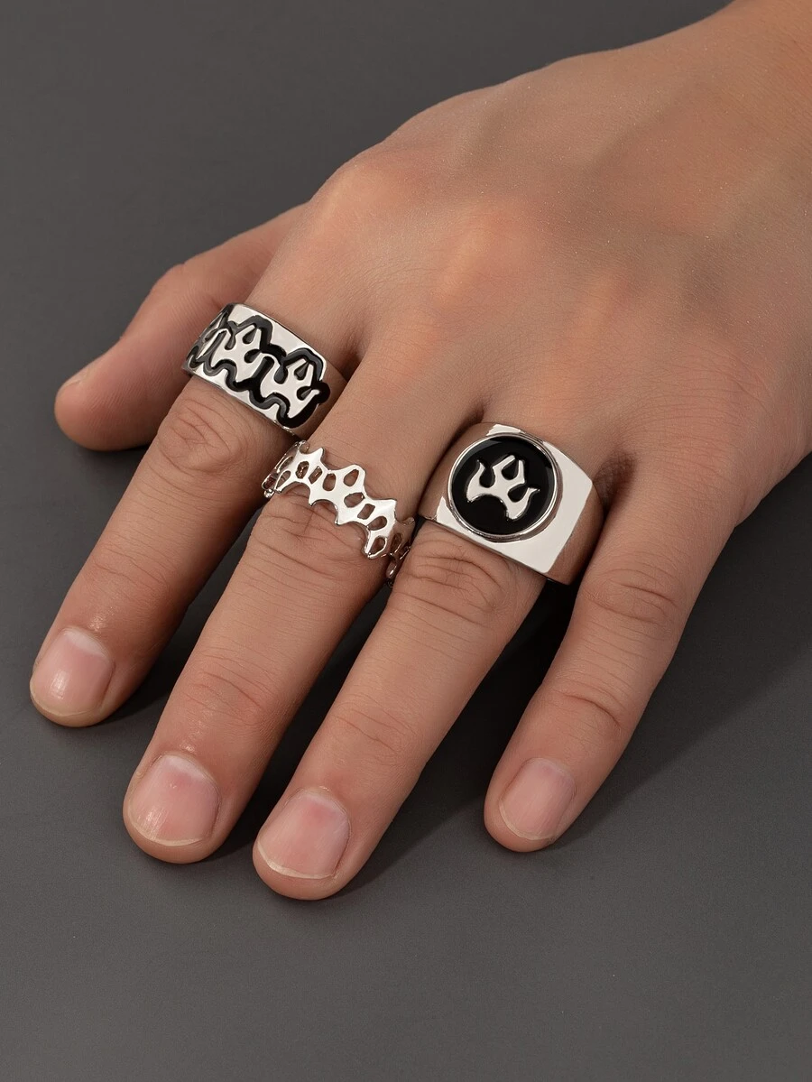 3 chiếc nhẫn người đàn ông rỗng ngoài chi tiết - Bạc - Xem 1