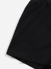 SHEIN Tween Girl Letter Graphic Drop Shoulder Crop Tee & Shorts Set - Black - View 4