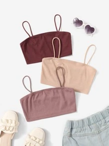 SHEIN Tank Tops & Camis Bé Gái Gân đan màu trơn Giải trí - Nhiều màu - Xem 1