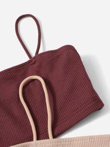 SHEIN Tank Tops & Camis Bé Gái Gân đan màu trơn Giải trí - Nhiều màu - Xem 3