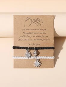 2 cái Cặp đôi Rhinestone Sun Charm Bracelet - Đen và trắng - Xem 1