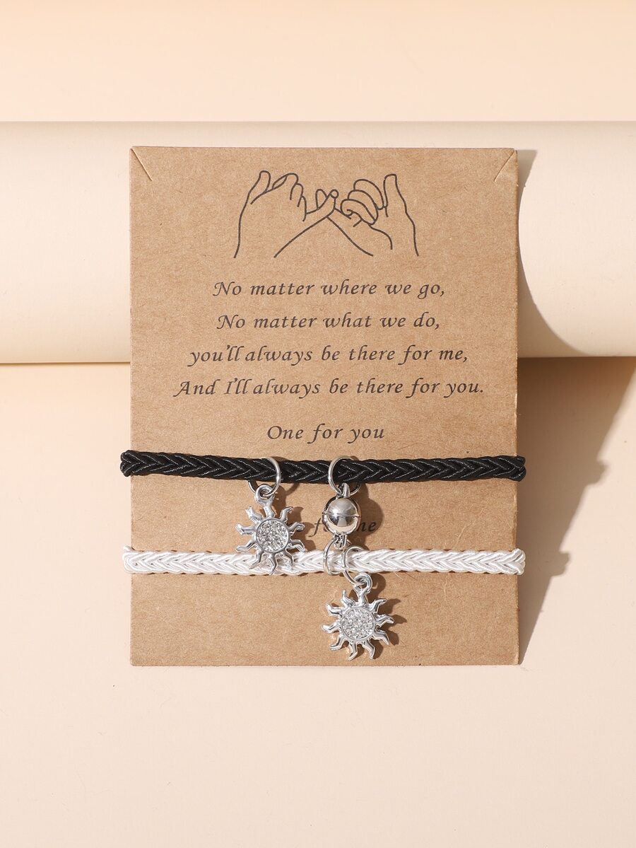 2 cái Cặp đôi Rhinestone Sun Charm Bracelet - Đen và trắng - Xem 1