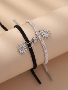 2 cái Cặp đôi Rhinestone Sun Charm Bracelet - Đen và trắng - Xem 2