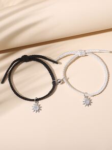 2 cái Cặp đôi Rhinestone Sun Charm Bracelet - Đen và trắng - Xem 3