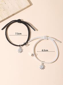 2 cái Cặp đôi Rhinestone Sun Charm Bracelet - Đen và trắng - Xem 4