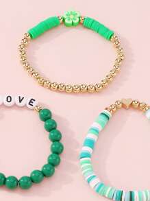 3 cái Thư Chi Tiết Hoa Trang Trí Vòng Tay Cườm - màu xanh lá - Xem 3