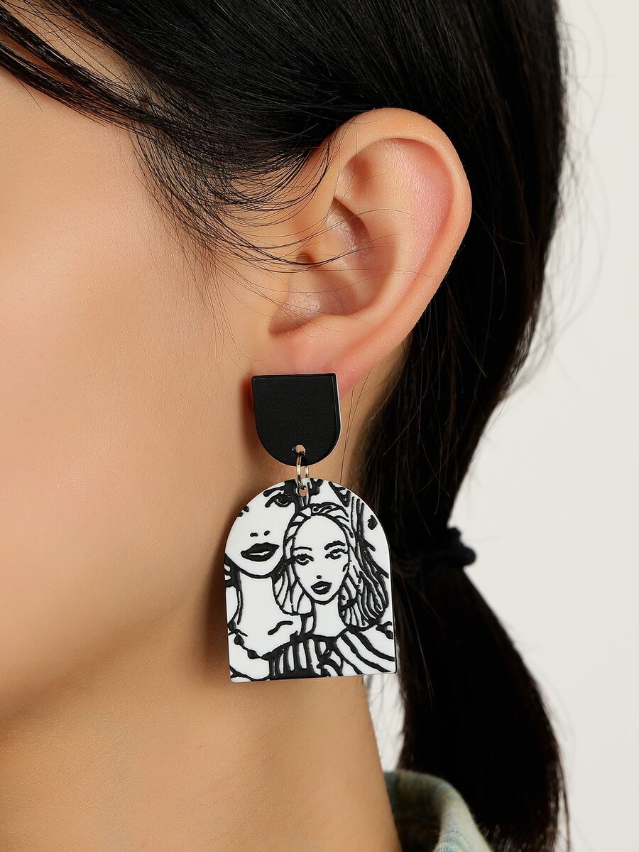 Hình đồ họa Bông tai hình học thả - Đen và trắng - Xem 1