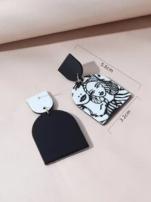 Hình đồ họa Bông tai hình học thả - Đen và trắng - Xem 4