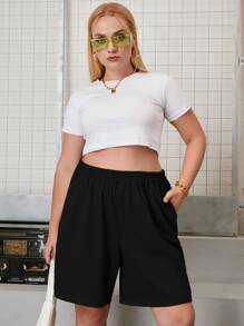 Calvaya Plus Elastic Waist Slant Pocket Shorts - Black - View 3