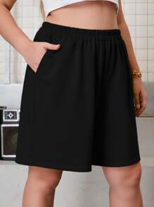 Calvaya Plus Elastic Waist Slant Pocket Shorts - Black - View 4
