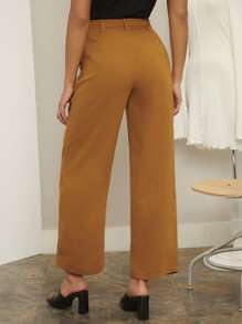 High Waist Belted Wide Leg Trousers - Brown - View 2