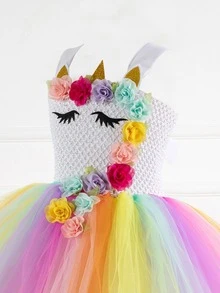 Trang phục tiệc cho bé gái Đề can Tương phản Mesh Buộc lại Hoạt hình Hấp dẫn - Nhiều màu - Xem 3