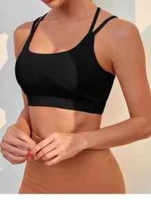 Yoga Trendy Medium Support  Crisscross Sports Bra - Black - View 2