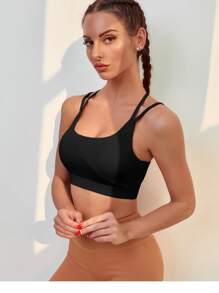 Yoga Trendy Medium Support  Crisscross Sports Bra - Black - View 4
