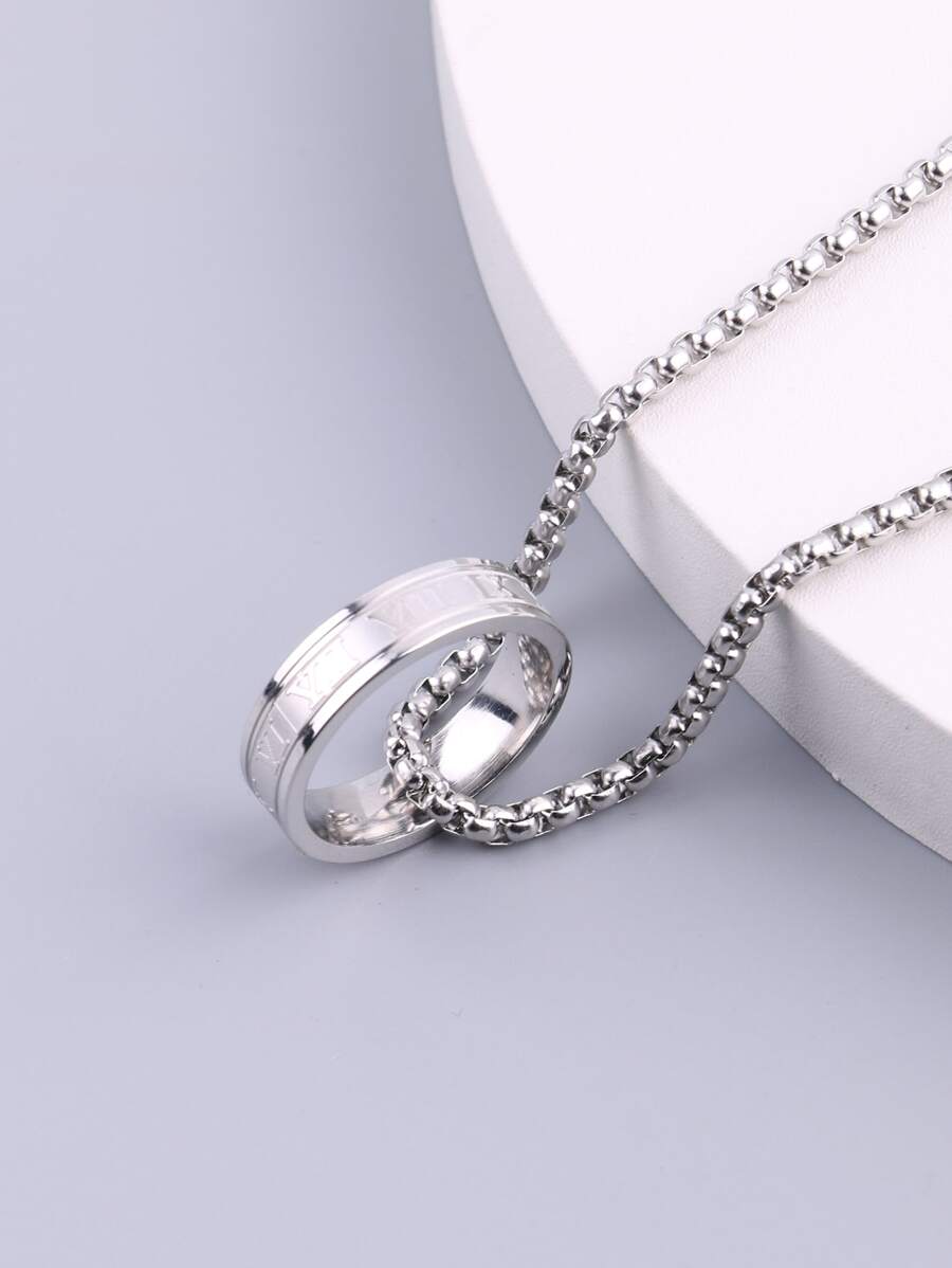 Fashionable and Popular Men Circle Charm Necklace Stainless Steel for Jewelry Gift and for a Stylish Look - Silver - View 1