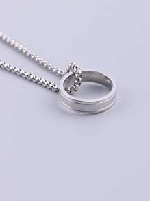 Fashionable and Popular Men Circle Charm Necklace Stainless Steel for Jewelry Gift and for a Stylish Look - Silver - View 2