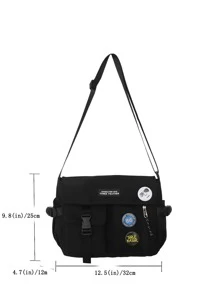 Men Patch Detail Release Buckle Decor Messenger Bag - Black - View 2